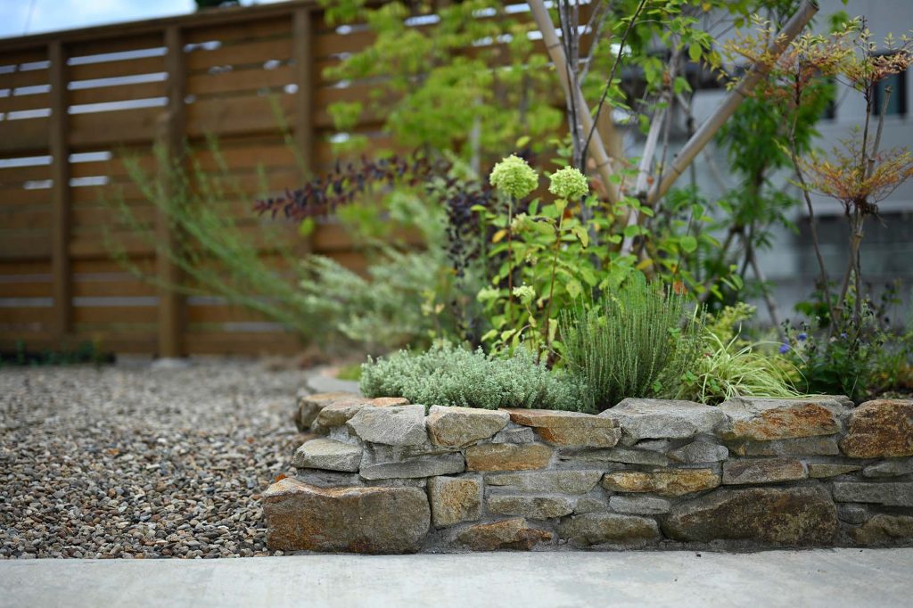 植栽が美しい庭。この家に移り住んでから、庭木の手入れが趣味に加わったそう